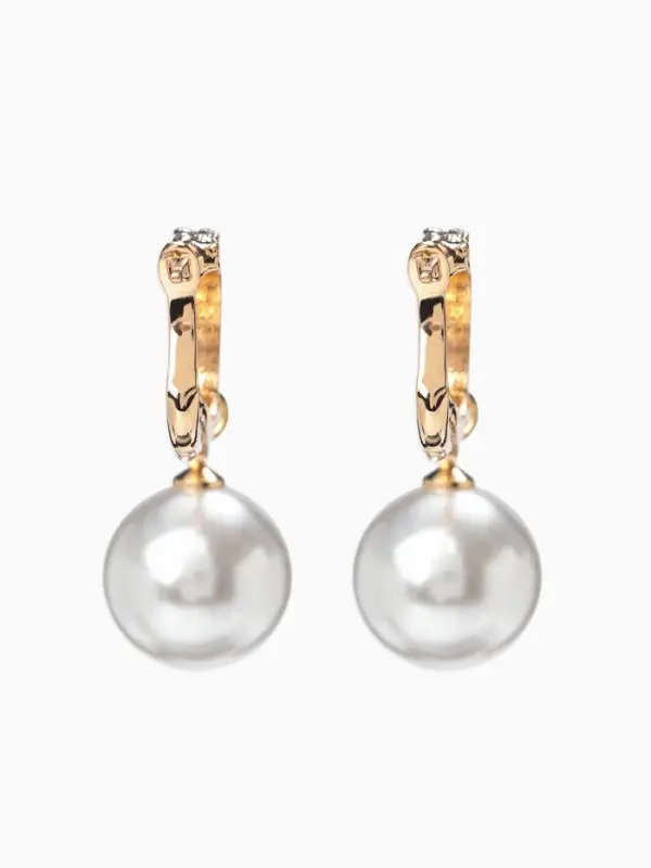 Серьги с жемчугом &laquo;Грейс&raquo;, две бусины, белые в золоте, шар №20