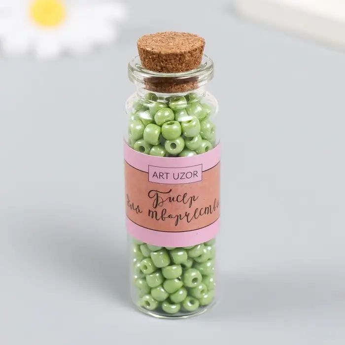 Бисер 6/0 в бутылочке  Бисер 6/0 в бутылочке "Спаржа" 20 гр керамический блеск 6х2х2 см