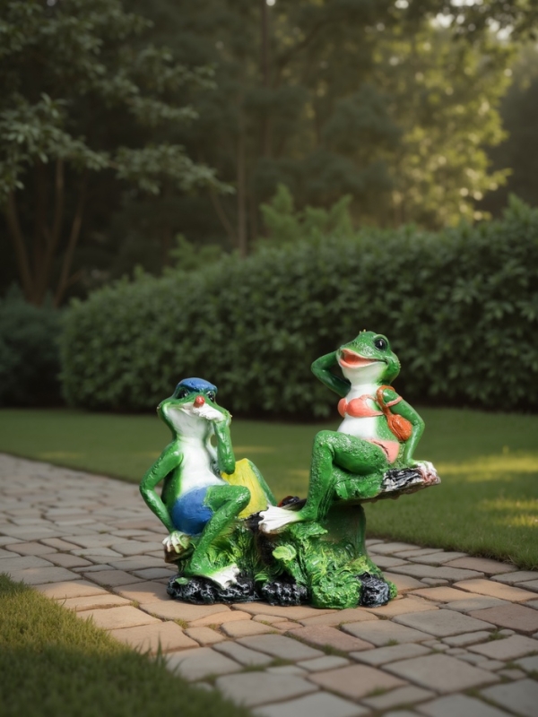 Садовая фигура из полистоуна «Лягушки на качелях», 37×17×38 см