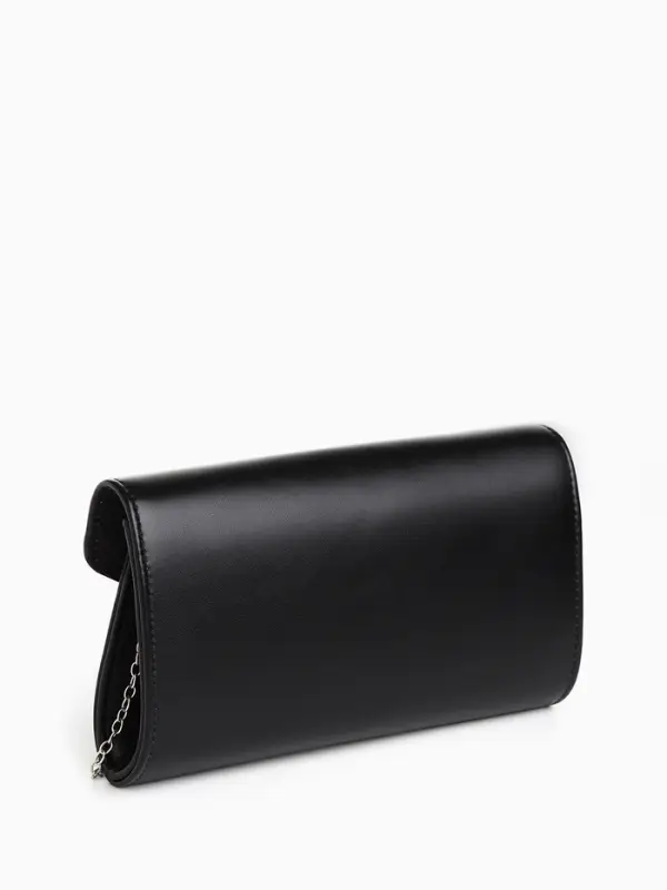 Сумка-клатч женская вечерняя на магните, на длинной цепочке, с декоративным элементом, однотонная, чёрная