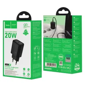 Переходник сетевого зарядного устройства N60 HOCO на Type-С PD20W черный