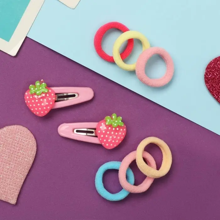 Набор для волос Набор для волос "Карамель" (10 резинок 1,5 см, 2 невидимки 3,5 см) клубнички, розовый