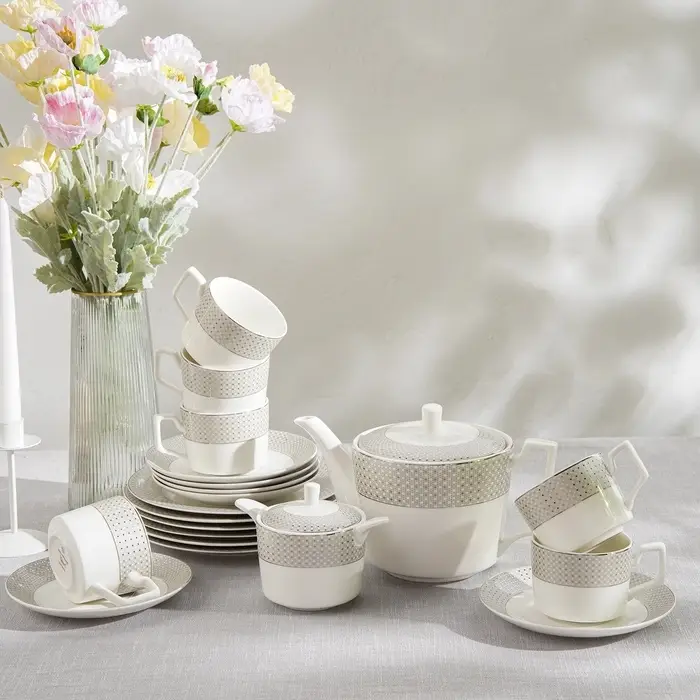 Чайный сервиз WY Eternal, 12 предметов, кружка 250 мл 6 шт., блюдце 6 шт., фарфор