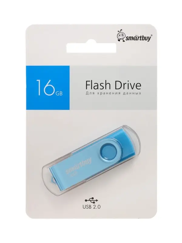 Флешка Smartbuy Twist, 16 ГБ, USB 2.0, чтение до 25 Мб/с, запись до 15 Мб/с, синяя