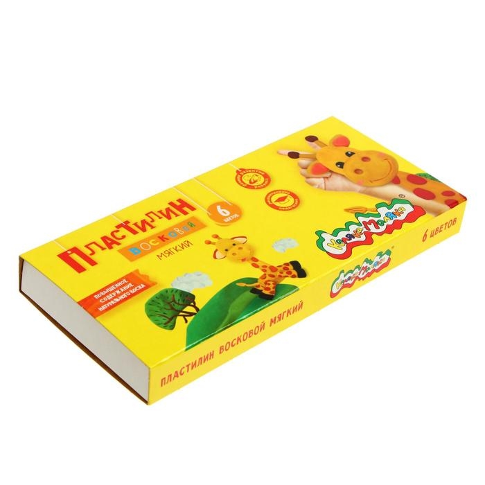 Пластилин мягкий (восковой) 6 цветов 90 г  Пластилин мягкий (восковой) 6 цветов 90 г "Каляка-Маляка", со стеком