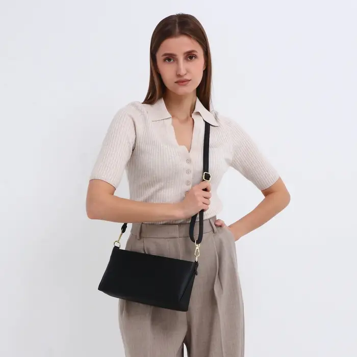 Сумка женская кросс-боди на молнии, 25.5&times;6.5&times;12.5 см, чёрная