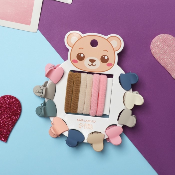 Набор для волос  Набор для волос "Солнышко" (6 резинок,10 крабиков) сердца