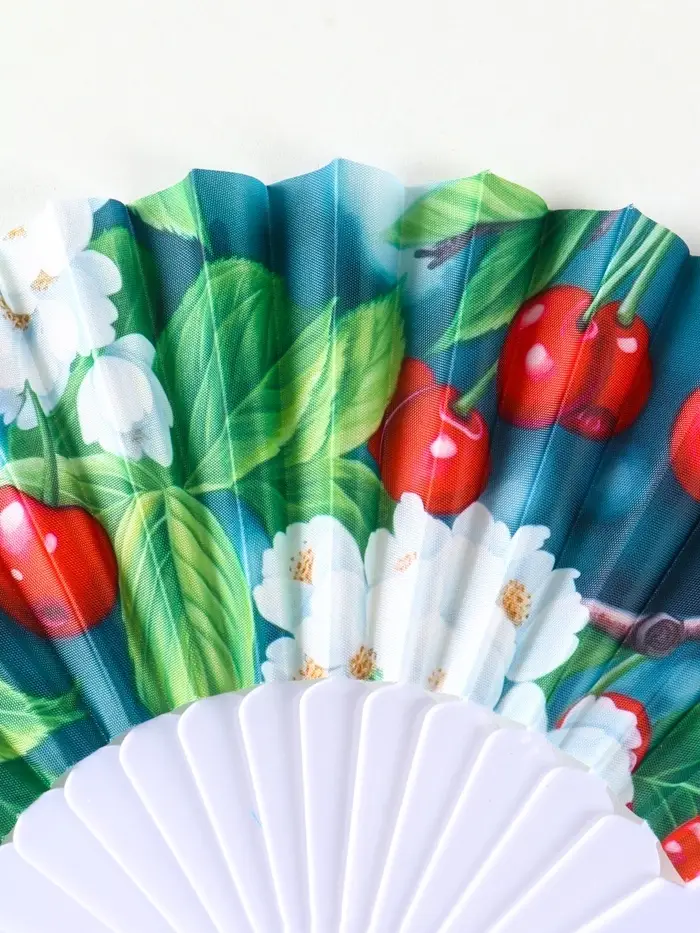 Веер пластик, текстиль "Вишня и цветки" МИКС 23 см Веер пластик, текстиль "Вишня и цветки" МИКС 23 см