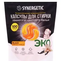 Капсулы для стирки темного и цветного белья SYNERGETIC WHITE табак и ваниль, 100 шт