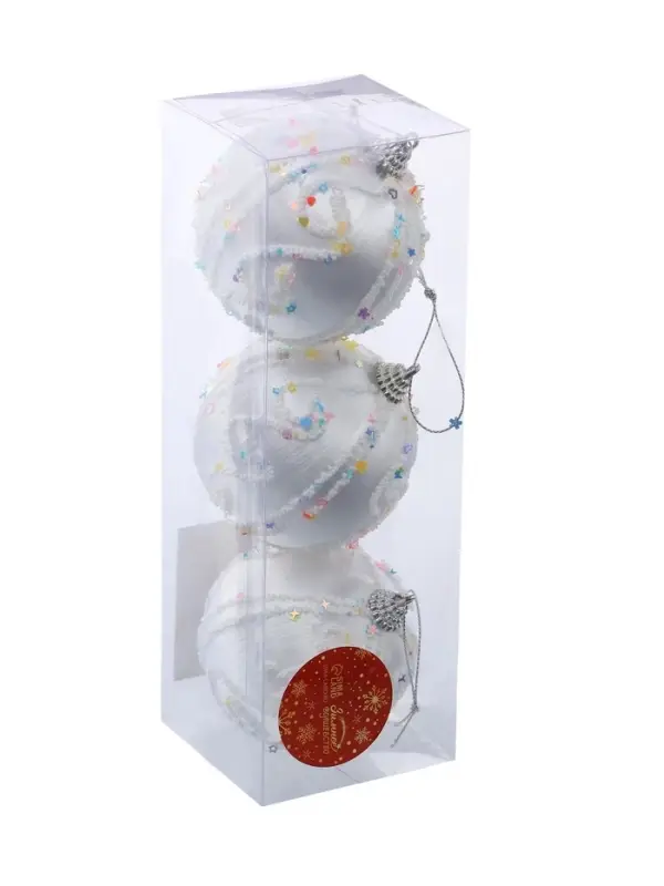 Ёлочные игрушки &laquo;Бамби&raquo;, шары новогодние, d=8 см, 3 шт., серебро