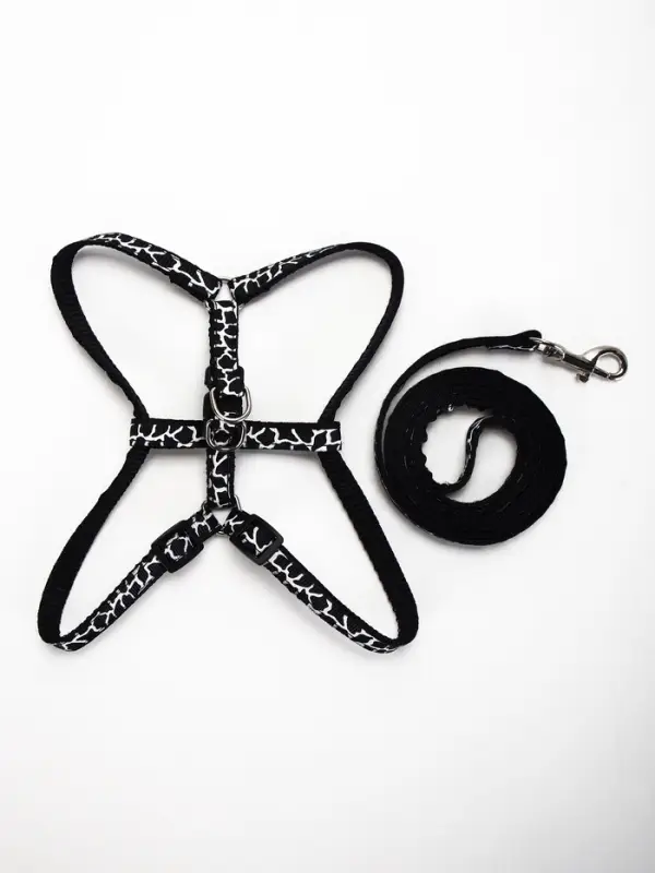 Шлейка с поводком &laquo;Жираф&raquo;, ширина 1 см, поводок 120 см, шлейка 23-35 см, чёрная, белая