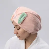 Чалма для сушки волос Доляна &laquo;Ушки&raquo;, микрофибра, с пуговкой, розовая