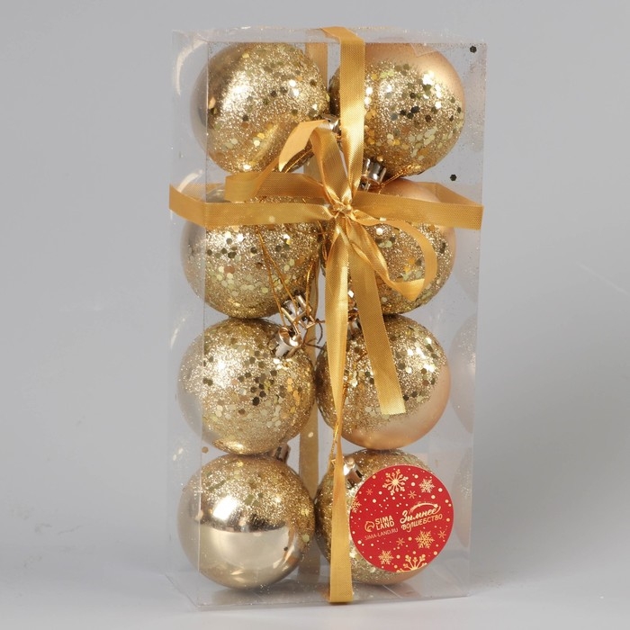 Набор шаров пластик d-5,5 см, 8 шт Набор шаров пластик d-5,5 см, 8 шт "Волшебство" золото