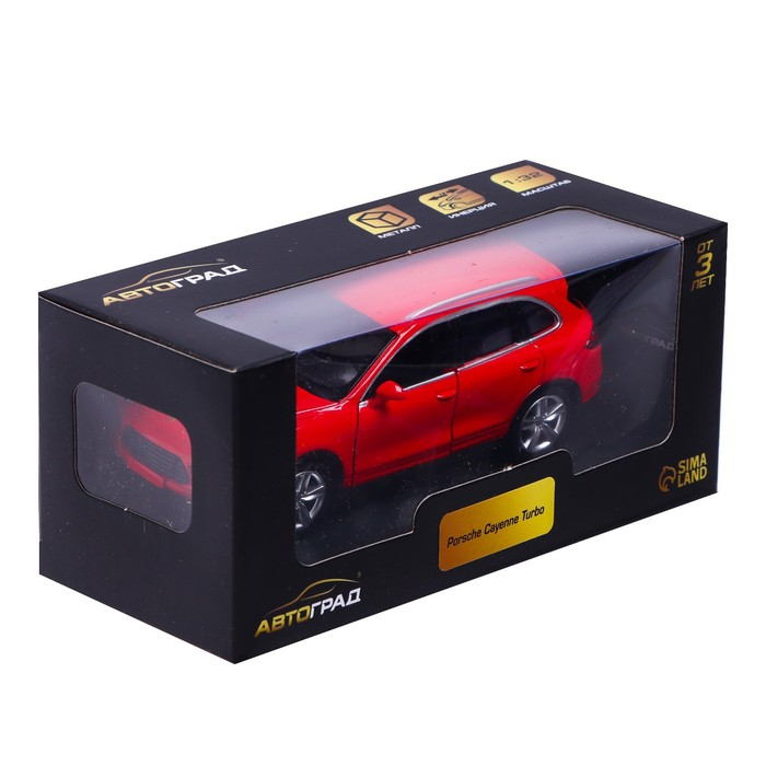Машина металлическая PORSCHE CAYENNE TURBO, 1:32, открываются двери, инерция, цвет красный Машина металлическая PORSCHE CAYENNE TURBO, 1:32, открываются двери, инерция, цвет красный