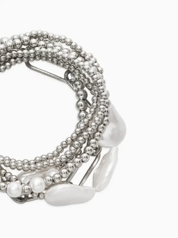 Набор браслетов &laquo;Жемчуг Барочный с цепями&raquo;, 7 шт. белый в серебре