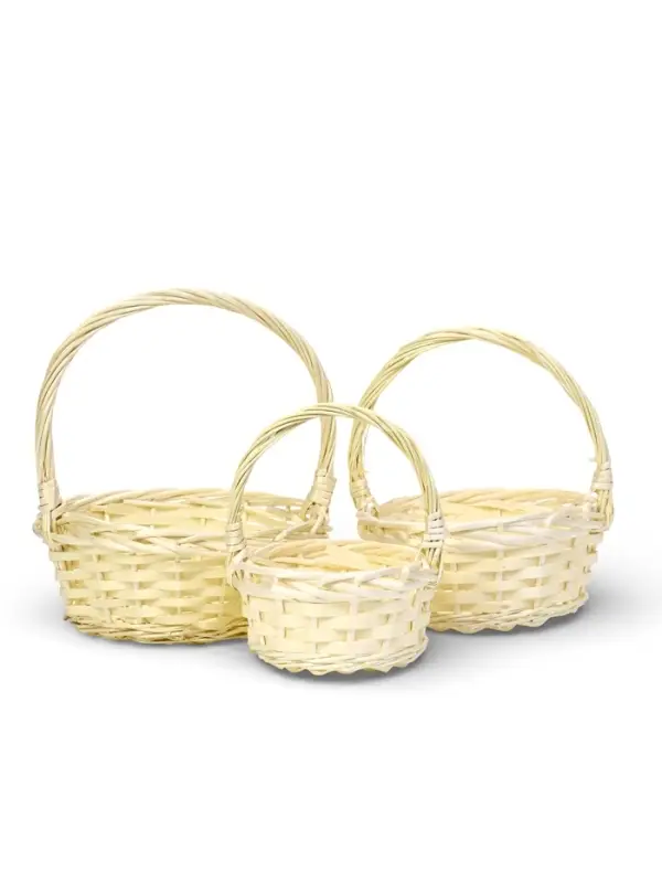 Набор корзин 3 шт ИВА 27x27x11 22x22x10 15x15x9 см ПЛЕТ ручка h=17/14/12 см  выбел