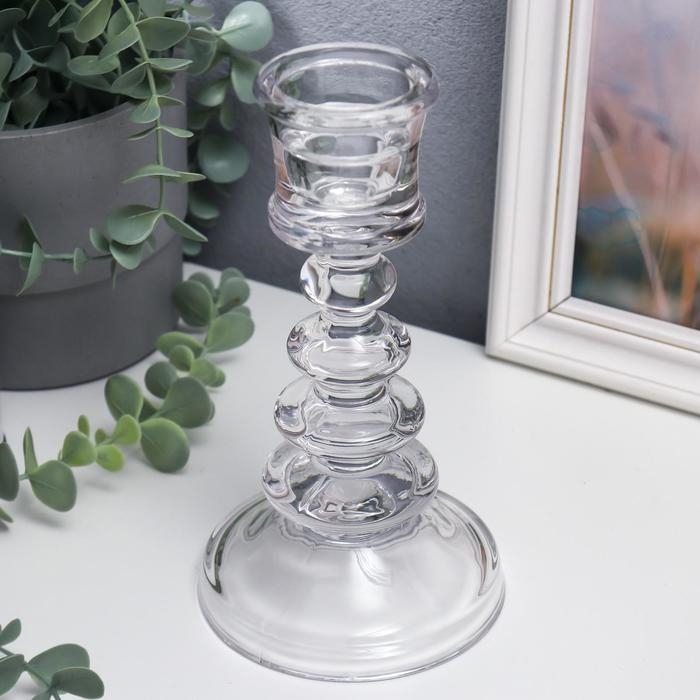 Подсвечник стекло на 1 свечу  Подсвечник стекло на 1 свечу "Плавные линии" прозрачный 20х11х11 см