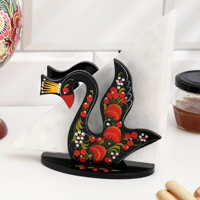 Салфетница «Лебедь», 7 х 12 см, хохлома Салфетница «Лебедь», 7 х 12 см, хохлома