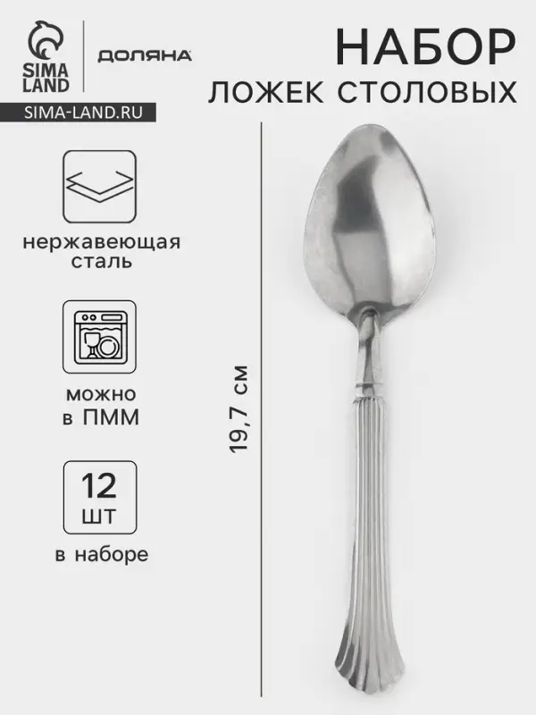 Набор столовых ложек Доляна &laquo;Снежная королева&raquo;, длина 19.7 см, набор 12 шт., нержавеющая сталь, серебристый