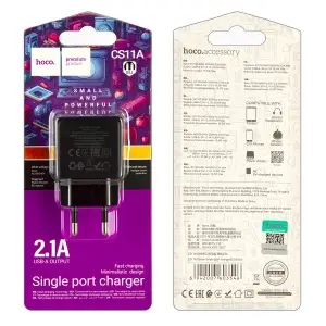 Переходник сетевого зарядного устройства CS11A HOCO на USB 2.1A черный