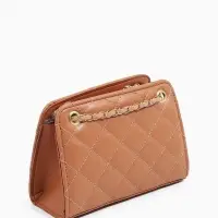 Сумка-клатч на молнии, на длинной цепочке, со стёжкой, бежевая