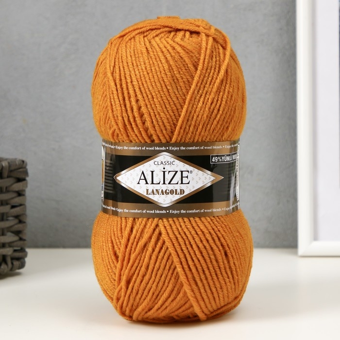 Пряжа Пряжа "Lanagold" 51% акрил, 49% шерсть 240м/100гр (645 горчичный)