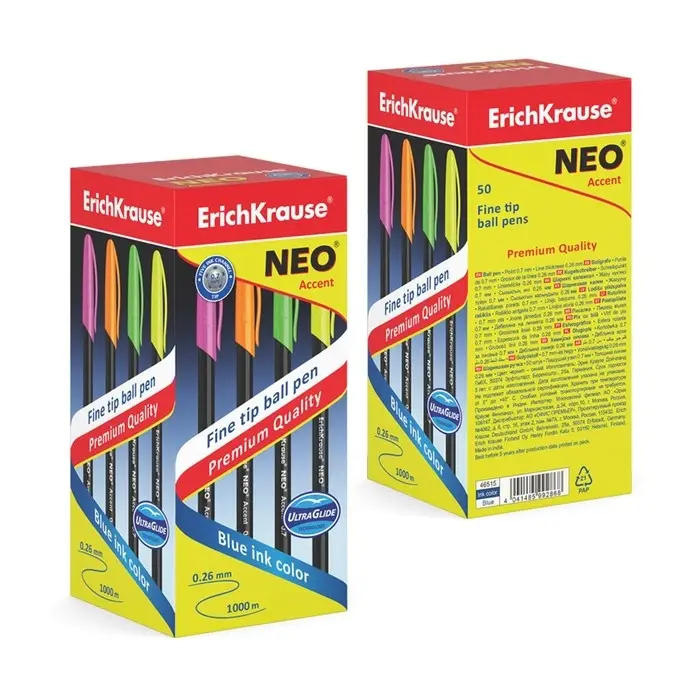 Ручка шариковая ErichKrause Neo Accent, игольчатый узел 0.7 мм, чернила синие, длина линии письма 1000 метров, МИКС