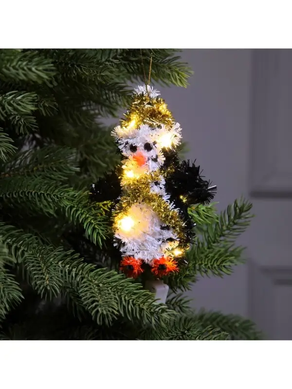 Светодиодная фигура из мишуры &laquo;Пингвин&raquo; 17&times;11 см, 10 LED, от батареек AG10&times;3, свечение тёплое белое