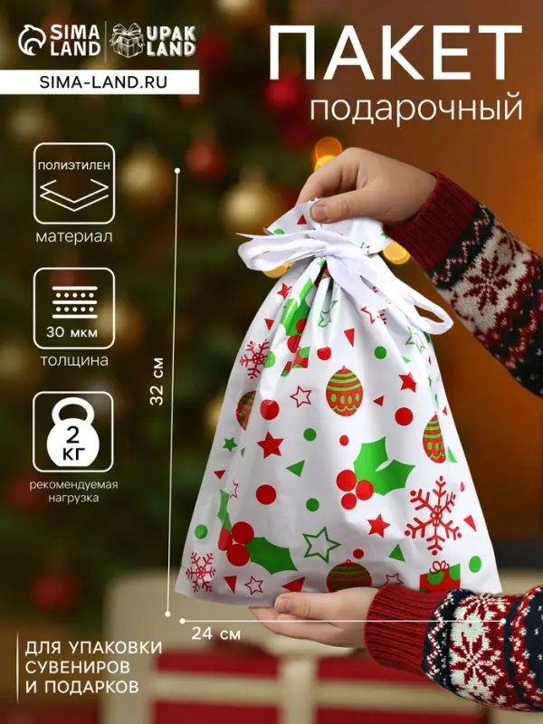 Пакет подарочный новогодний с завязками, &laquo;Ассорти&raquo;, 24&times;32 см