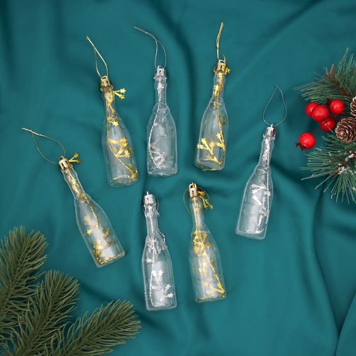 Украшение ёлочное Украшение ёлочное "Бутылочка" (набор 6 шт) 11х3 см, прозрачный золото