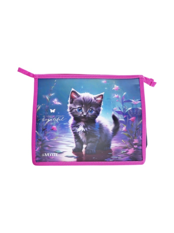 Папка для тетрадей А5, 243x200x80 мм, deVENTE "Beautiful Cat", молния сверху, пластиковая, для девочки