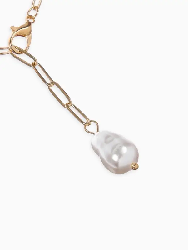 Цепь с подвеской &laquo;Жемчужина&raquo;, вытянутое звено, L=45 см, белая в золоте