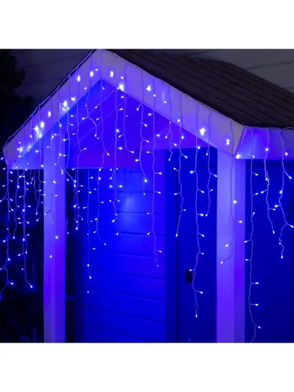 Гирлянда &laquo;Бахрома&raquo; 3&times;0.9 м, IP44, УМС, белая нить, 232 LED, свечение синее, 220 В