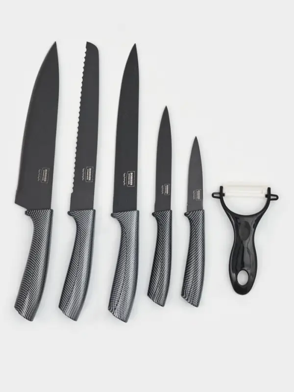 Набор кухонных принадлежностей &laquo;Гипноз&raquo;, 6 предметов: ножи 5 шт., овощечистка, чёрный