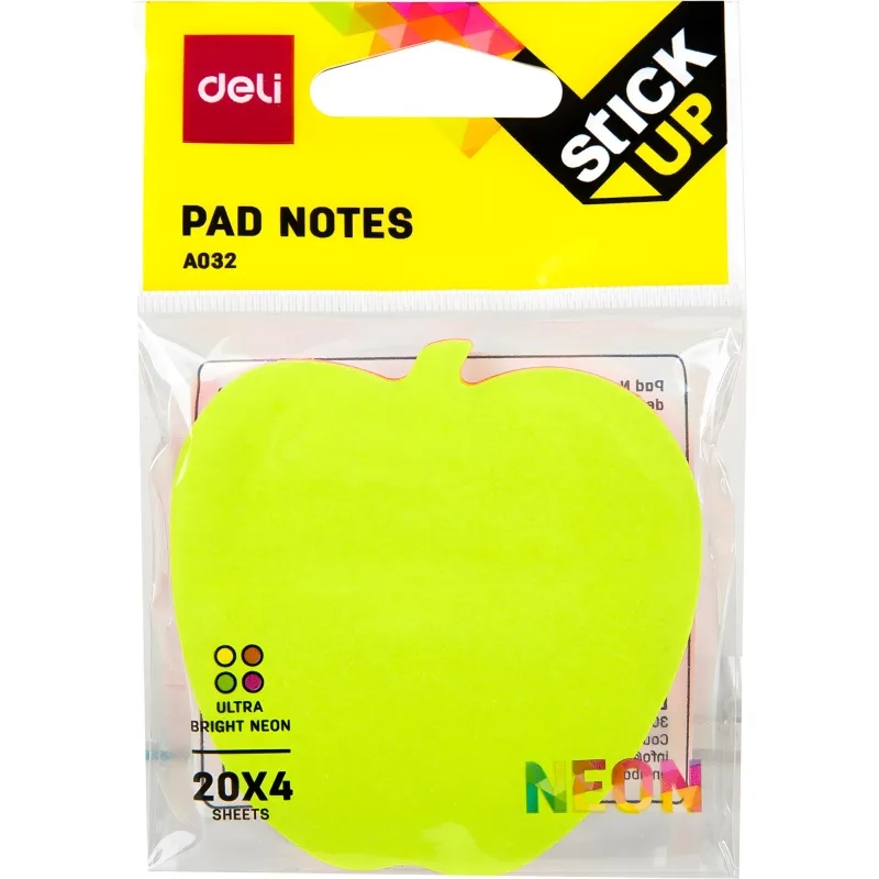 Стикеры с клеевым краем Deli 76х76 мм,20 листов,неон-е,форма в асс-те &nbsp; &nbsp; &nbsp;