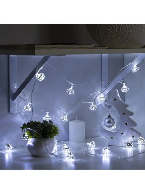 Гирлянда &laquo;Нить&raquo; 4 м с насадками &laquo;Шарик с орнаментом&raquo;, IP20, прозрачная нить, 20 LED, свечение белое, 8 режимов, 220 В