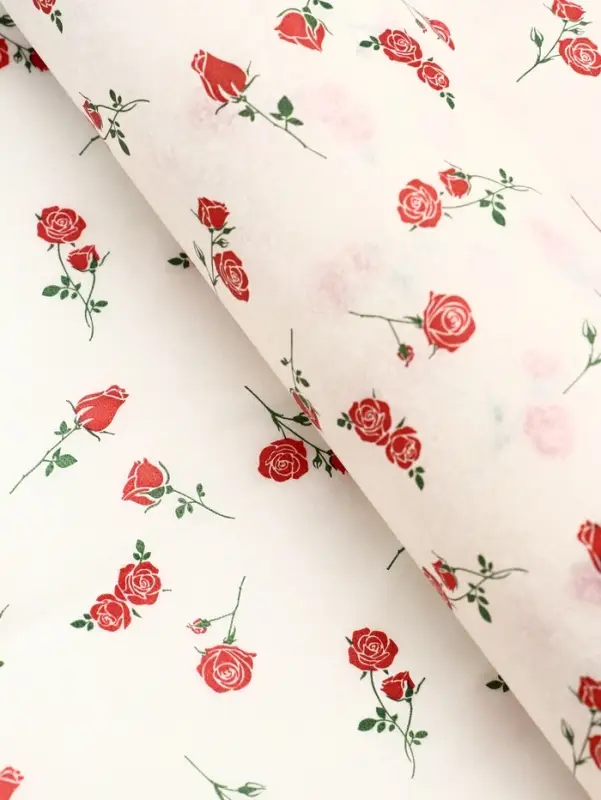 Бумага упаковочная тишью, «Садовые розы», кремовый, 50 см × 70 см 17 грамм