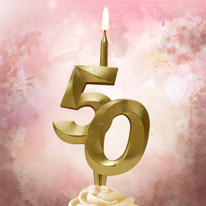 Свеча в торт «Юбилейная», цифра 50, золотая