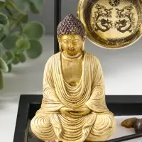 Сад Дзен "Будда в розовом, медитация у гонга" песок+камни+аромапалочки 13,2х15х16 см