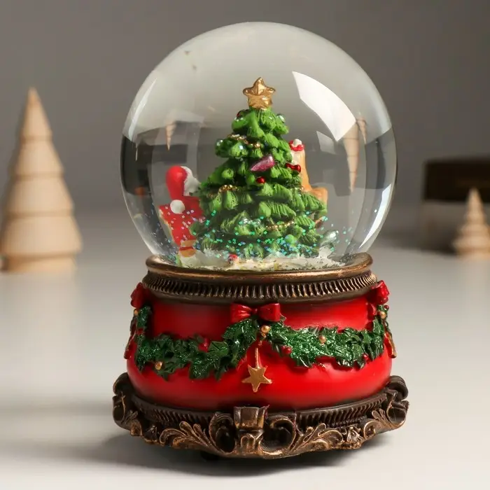 Сувенир полистоун водяной шар музыка механ. "Дед Мороз и волшебные сани" 11,5х11,5х14 см