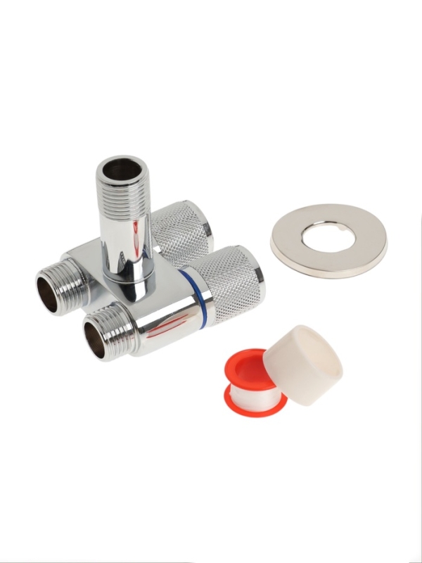 Кран двойной ZEIN engr, 1/2" х 1/2", два вентиля, кран-букса керамика, нерж. сталь, хром