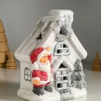 Сувенир керамика свет "Дед Мороз у домика" 12х7х15,5 см