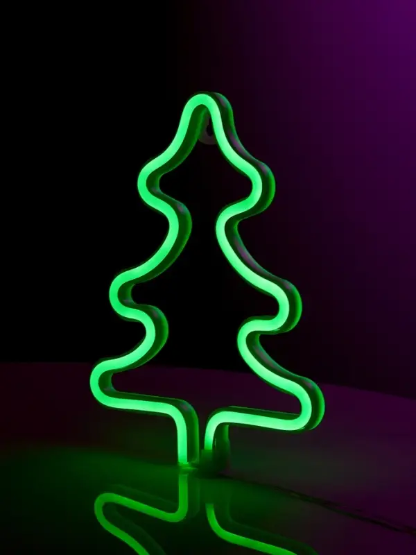 Неоновая вывеска &laquo;Ёлка&raquo; 19x25 см, от батареек ААх3, USB, свечение зелёное