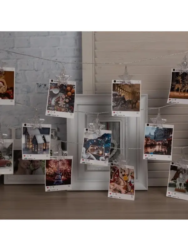 Гирлянда &laquo;Нить&raquo; 4.5 м с насадками &laquo;Прищепки-звёзды&raquo;, IP20, прозрачная нить, 20 LED, свечение мульти (RG/RB), мигание, 220 В