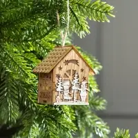 Ёлочная игрушка &laquo;Домик с детьми&raquo;, 8&times;4&times;4 см, от батареек, свечение тёплое белое