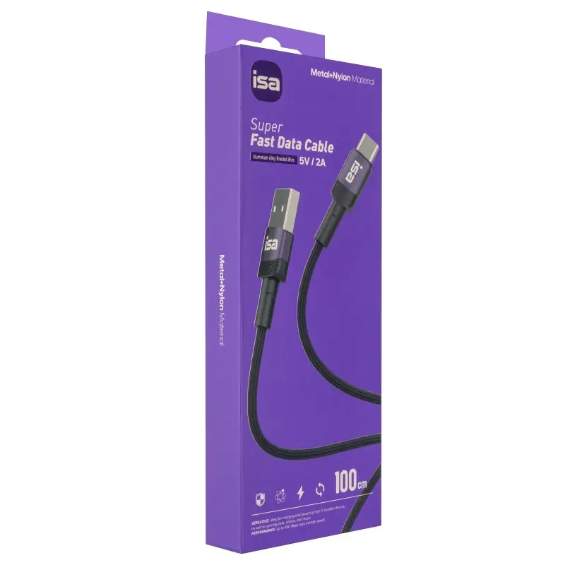 Кабель USB на Type-C 1m 2A BX-3 ISA черно-фиолетовый