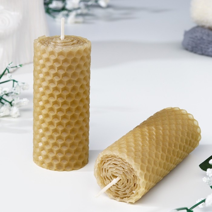 Набор свечей из вощины медовых с добавлением эфирного масла Набор свечей из вощины медовых с добавлением эфирного масла "Корица" 8 см, 2 шт