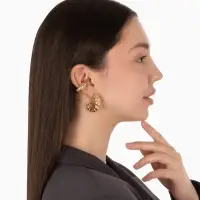 Серьги и каффы QF &laquo;Плетённый бублик&raquo;, набор, цвет золото