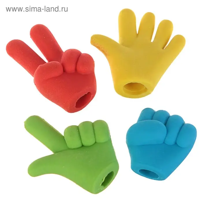 Набор фигурных ластиков Набор фигурных ластиков "Жесты", 4 штуки, в пакете на зип-молнии, МИКС (штрихкод на штуке)