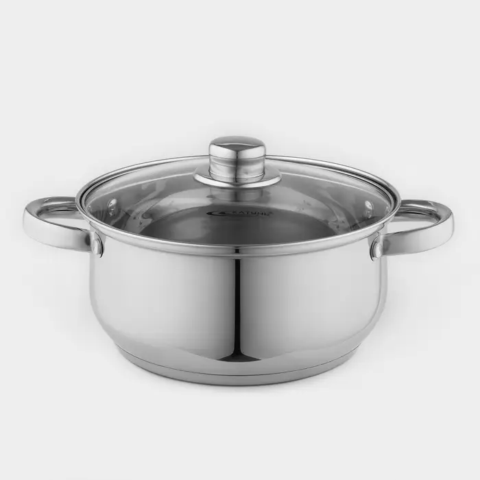 Кастрюля Катунь &laquo;Гретта&raquo;, 4.2 л, d=22 см, с крышкой, капсульное дно, индукция, нержавеющая сталь, AISI - 201, хромированная